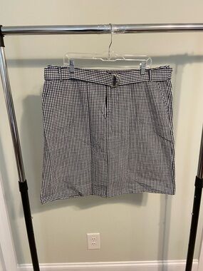 Liz Claiborne Navy and White Gingham Belted Skirt.